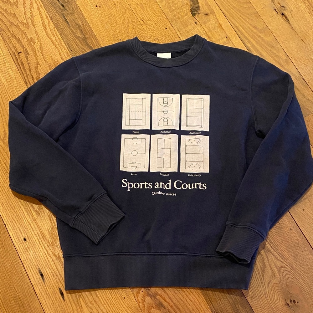 Outdoor Voices "Sports and Courts" Organic Cotton Terry Crew Sweatshirt Navy XS